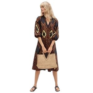 Anthropologie Porridge Mireli midi brown and black geometric dress